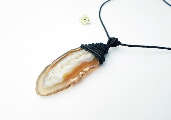 Raw Agate Druzy Necklace: Macrame Crystal Healing Jewelry