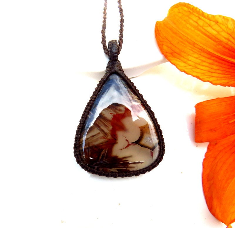 Sagenitic Agate Macrame Necklace, Christmas Gift Ideas Jewelry, Agate Necklace, Eye Agate Gemstone, Turkish Agate, Rare Agates, Stick Agate