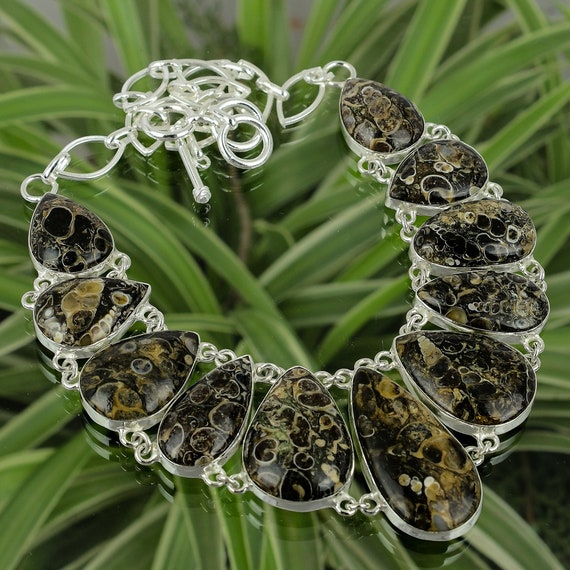 Turritella Agate 925 Sterling Silver Necklace - Adjustable Chain