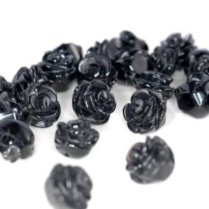 10mm Black Agate Gemstone Carved Flower Beads Bulk Lot 5,10,20,30,50 (90187265-002)