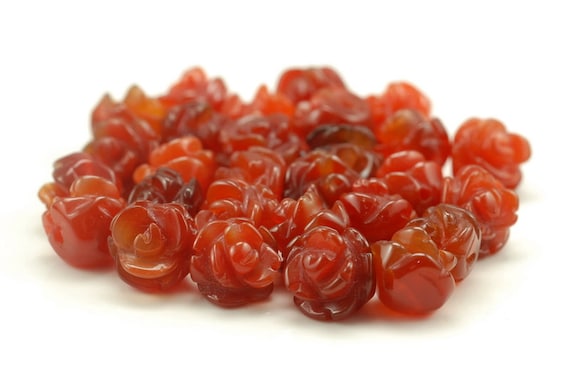 10mm Red Agate Gemstone Carved Flower Beads  Bulk Lot 5,10,20,30,50 (90187250-002)