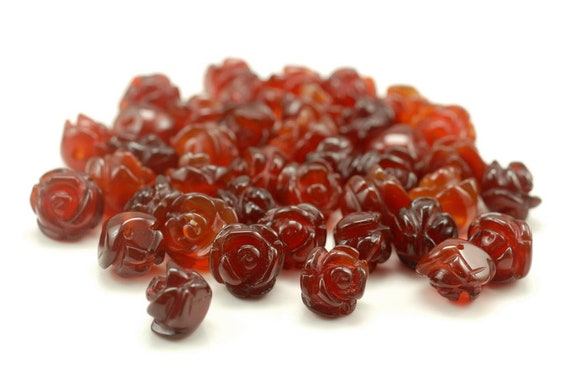 10mm Red Agate Gemstone Carved Flower Beads  Bulk Lot 5,10,20,30,50 (90187251-002)