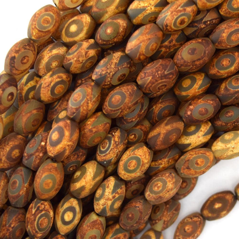 11mm - 12mm Matte Brown Tibetan Dzi Agate Barrel Beads 15" Strand Evil Eye 11mm - 12mm Matte Brown Tibetan Dzi Agate Barrel Beads 15" Strand Evil Eye