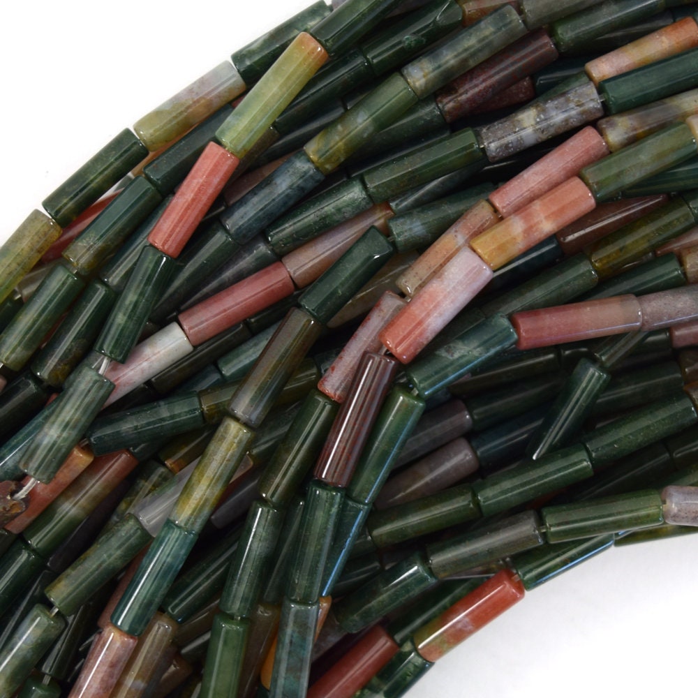 13mm Natural Indian Agate Tube Beads 15.5" Strand