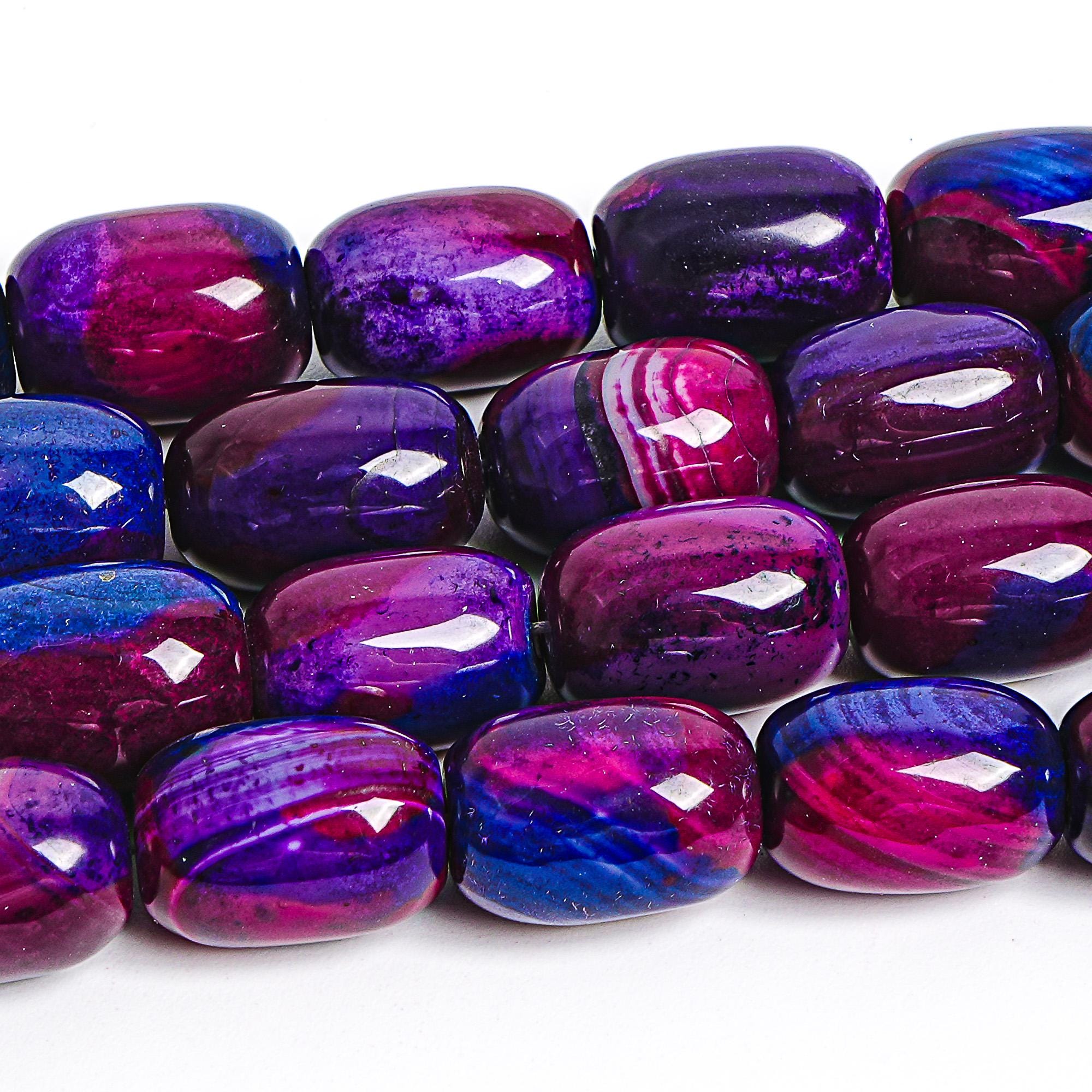 17x12mm Blue Purple Agate Beads Grade Aa Genuine Natural Gemstone Full Strand Drum Barrel Loose Beads 15" Bulk Lot Options (127463-1617)