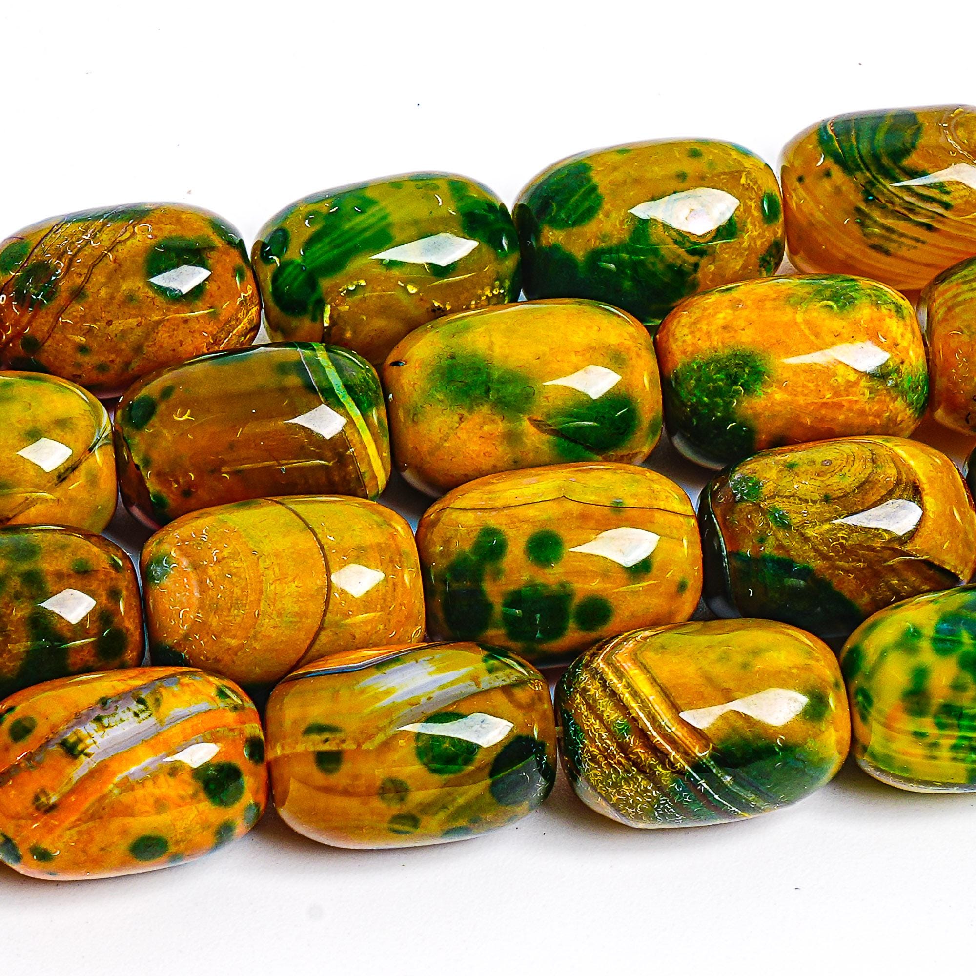 17x12mm Yellow Green Agate Beads Grade Aa Genuine Natural Gemstone Full Strand Drum Barrel Loose Beads 15" Bulk Lot Options (127462-1617)