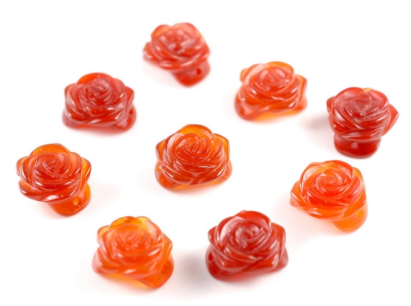 19mm Red Agate Gemstone Carved Rose Flower 2 Beads (90187215-002)