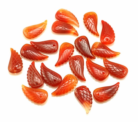 19x10mm Red Agate Gemstone Carved Angel Wing Beads Bulk Lot 2,6,12,24,48 (90187151-001)