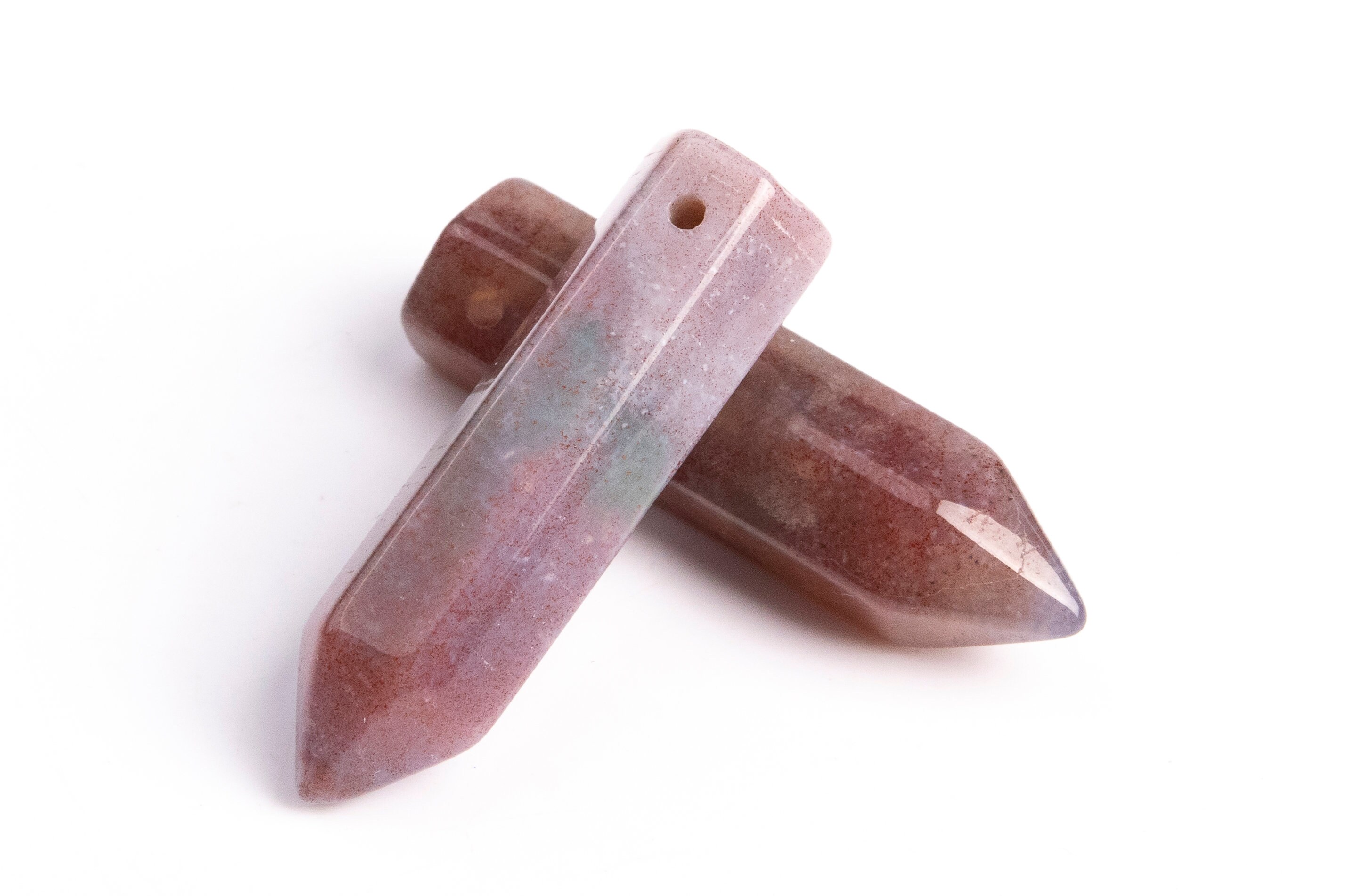 2 Pcs 30x8mm Indian Agate Beads Healing Hexagonal Pointed Grade Aaa Genuine Natural Loose Beads Bulk Lot 2,4,6,12 And 50 (104383-1213)