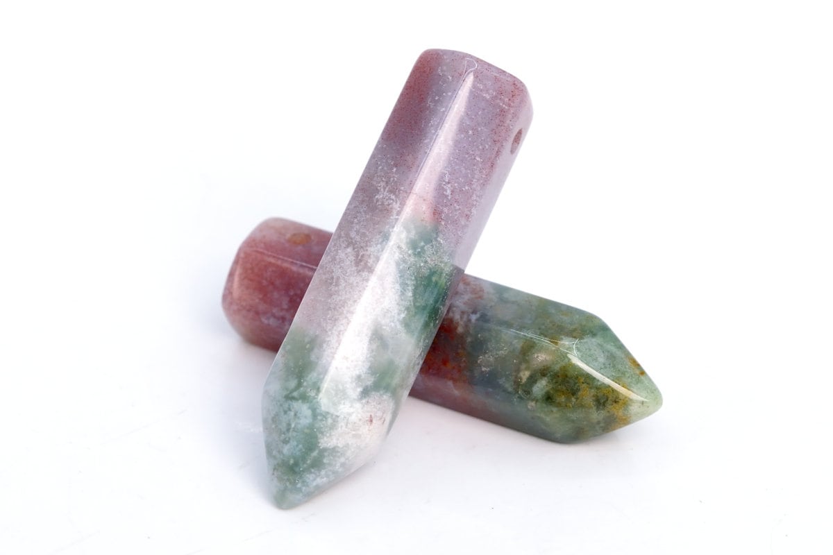2 Pcs 30x8mm Multicolor Indian Agate Beads Healing Hexagonal Pointed Grade Aaa Natural Gemstone Bulk Lot Options (107371-2366)