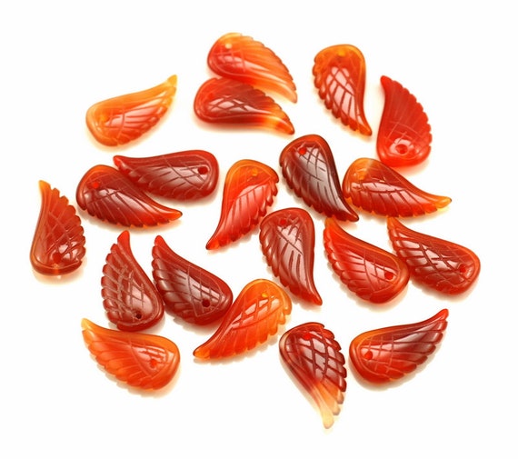 24x12mm Red Agate Gemstone Carved Angel Wing Beads Bulk Lot 2,6,12,24,48 (90187149-001)