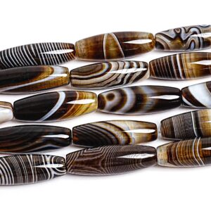 29x9mm Brown Agate Beads Grade Aa Genuine Natural Gemstone Full Strand Rice Barrel Loose Beads 15" Bulk Lot Options (127466-1183)