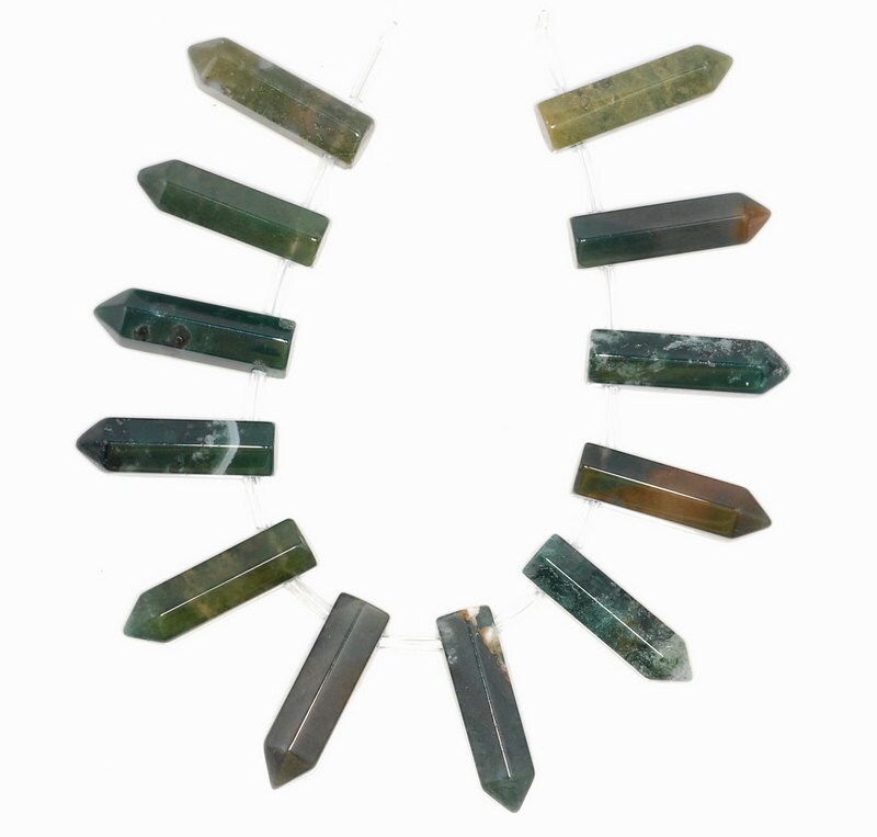31x8mm Indian Agate Gemstone Point Healing Chakra Hexagonal Point Focal Bead Full Strand 12 Beads (90183761a-368)