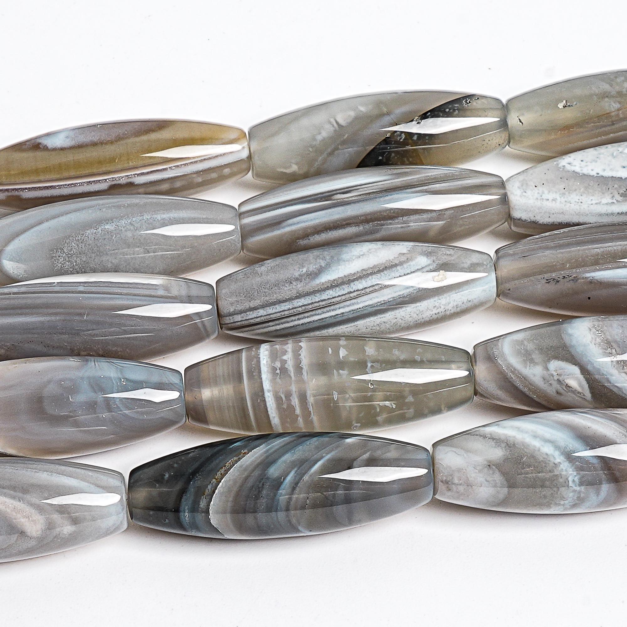40x14mm Gray Agate Beads Grade Aa Genuine Natural Gemstone Full Strand Rice Barrel Loose Beads 15" Bulk Lot Options (127457-1615)