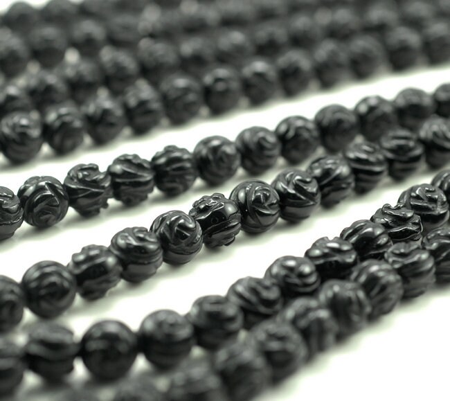 6mm Black Agate Gemstone Flower Loose Beads 14.5 Inch Full Strand (90187348-715b)