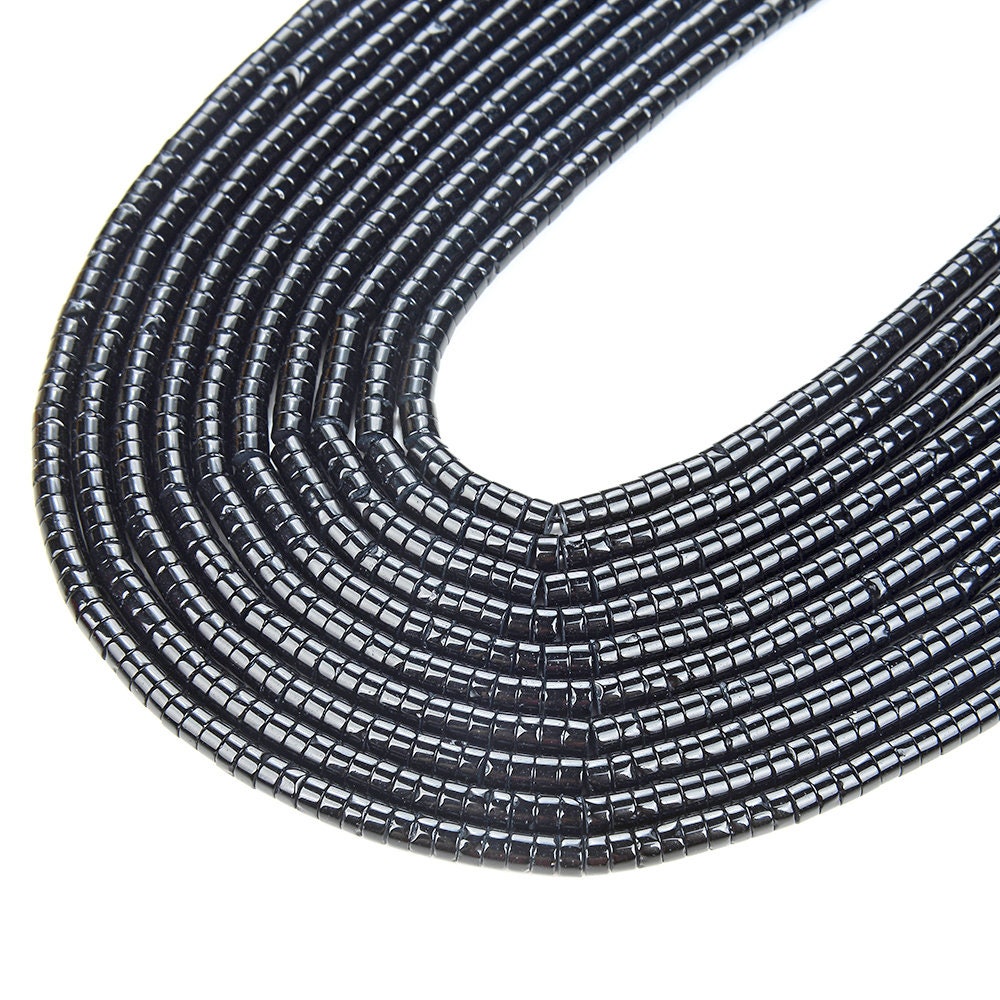 6x3mm Black Agate Gemstone Heishi Discs Loose Beads (p18)