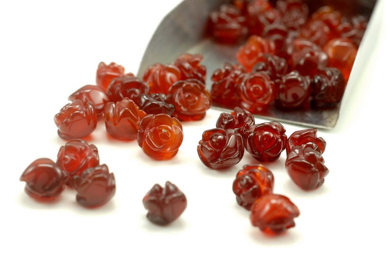 8mm Red Agate Gemstone Carved Rose Flower Beads Bulk Lot 5,10,20,30,50 (90187253-002)