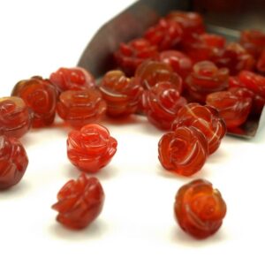 8mm Red Agate Gemstone Carved Rose Flower Beads Bulk Lot 5,10,20,30,50 (90187252-002)