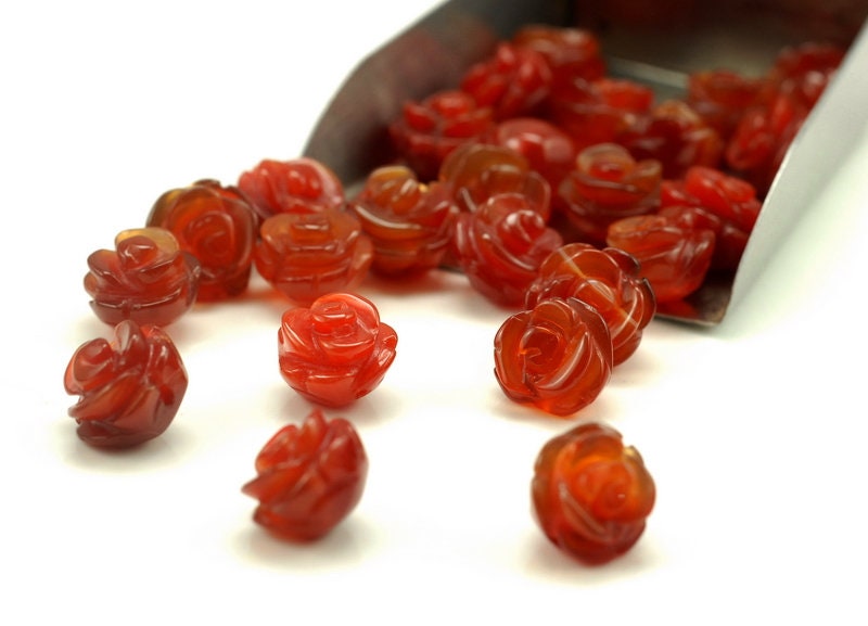 8mm Red Agate Gemstone Carved Rose Flower Beads Bulk Lot 5,10,20,30,50 (90187252-002)