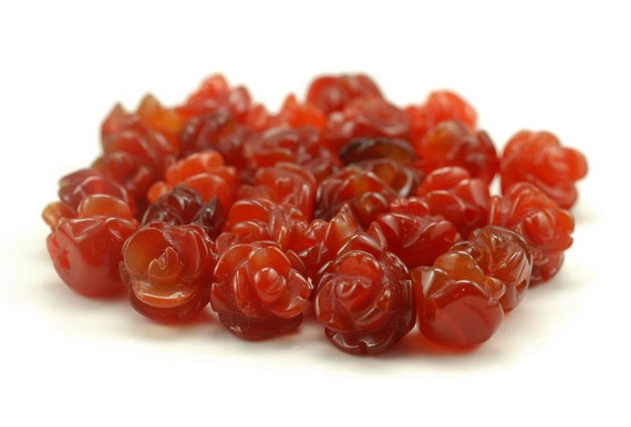 8mm Red Agate Gemstone Carved Flower Beads  Bulk Lot 5,10,20,30,50 (90187252-002)