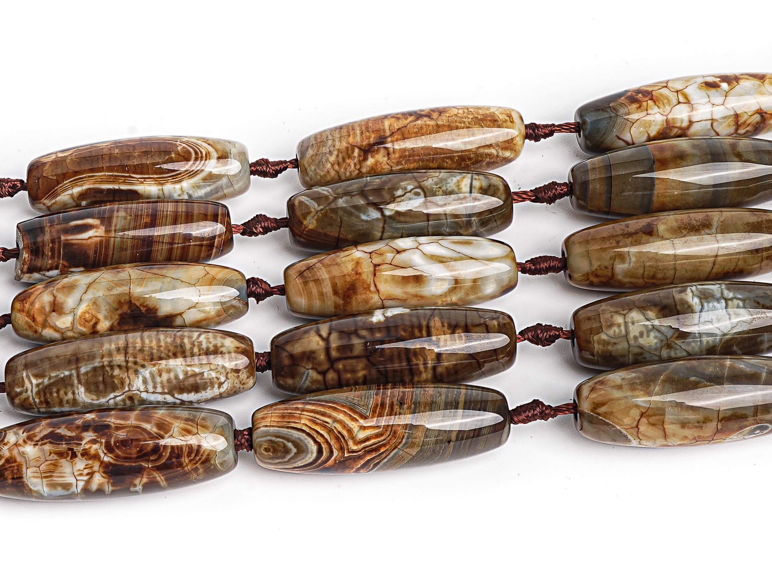 Brown Crazy Lace Agate Beads Gemstone Long Oval Loose Beads 10x30mm 14x40mm Bulk Lot Options