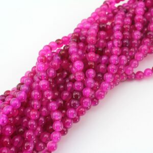 Hot Pink Agate Beads: 6mm Smooth Gemstone Beads For Jewelry Making Stn0085-4mm