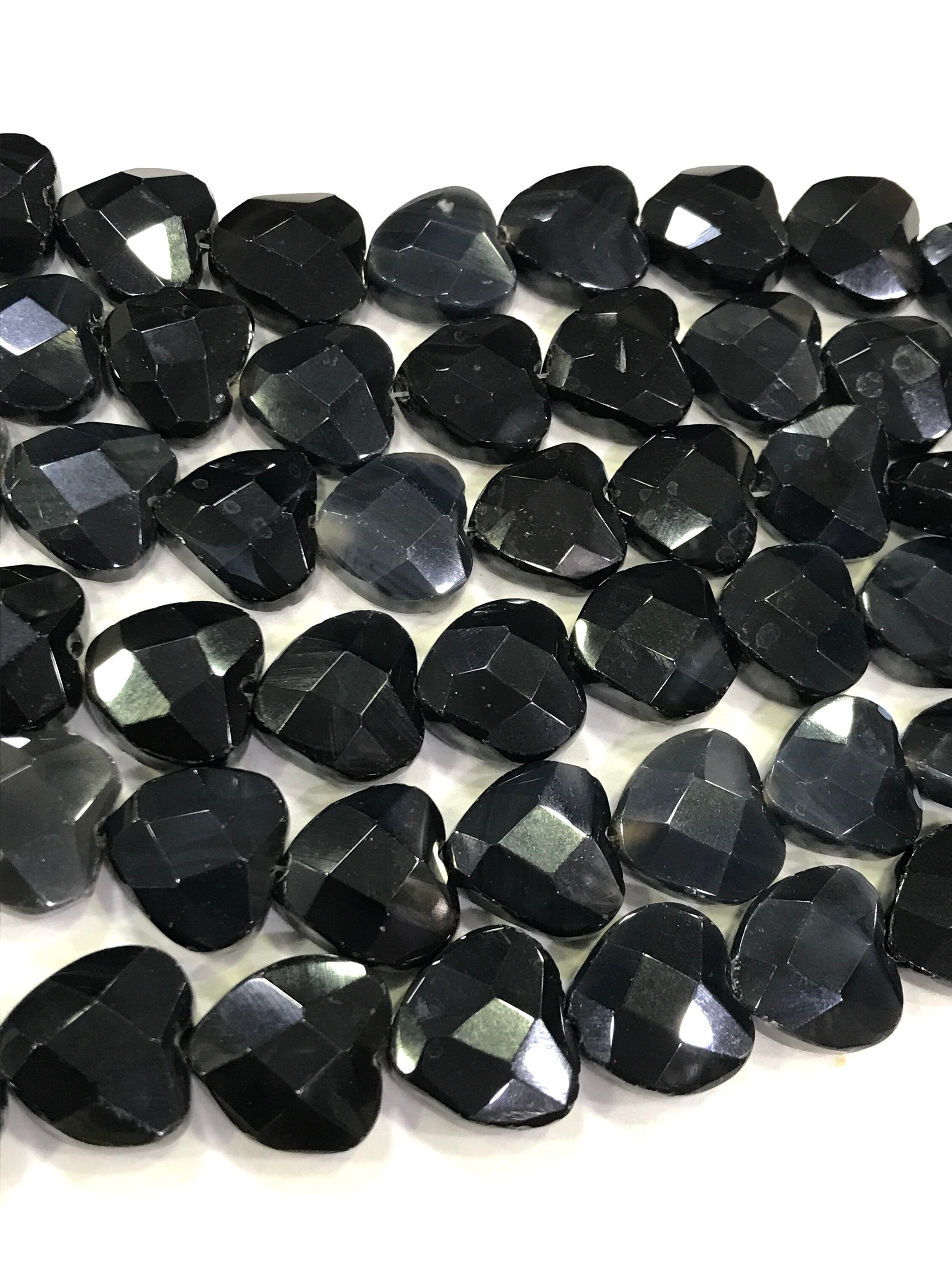 New Brand- Natural Black Agate Heart Faceted Gemstone Beads Strand, 15 Inches For Making Jewelry, Size 18/18 Mm Aaa Heart Briolettes Stone