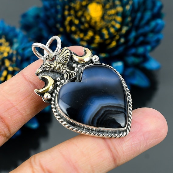 Botswana Agate Heart Pendant: Sterling Silver Gemstone Jewelry