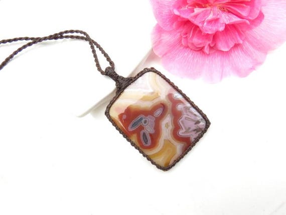 Christmas Gift Ideas, Turkish Psuedomorpth Agate Pendant Necklace, Macrame Necklace, Rare Gemstones, For Her, Everyday Necklace,
