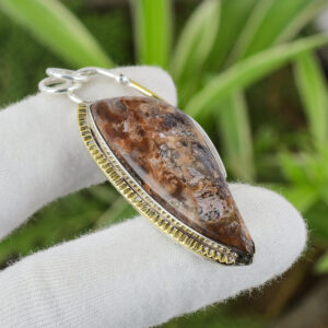 Handmade Crazy Lace Agate Pendant: 925 Sterling Silver, 18k Gold Plated