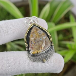 Handmade Crazy Lace Agate Pendant: 925 Sterling Silver, 18k Gold Plated