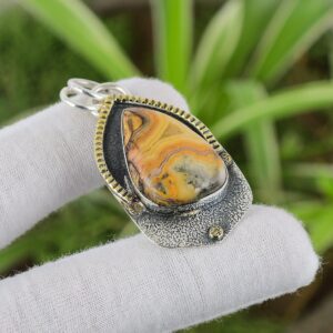 Handmade Crazy Lace Agate 925 Sterling Silver Pendant - 18k Gold Plated