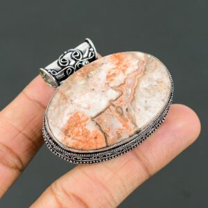 Handmade Crazy Lace Agate Pendant: 925 Sterling Silver Gemstone Jewelry