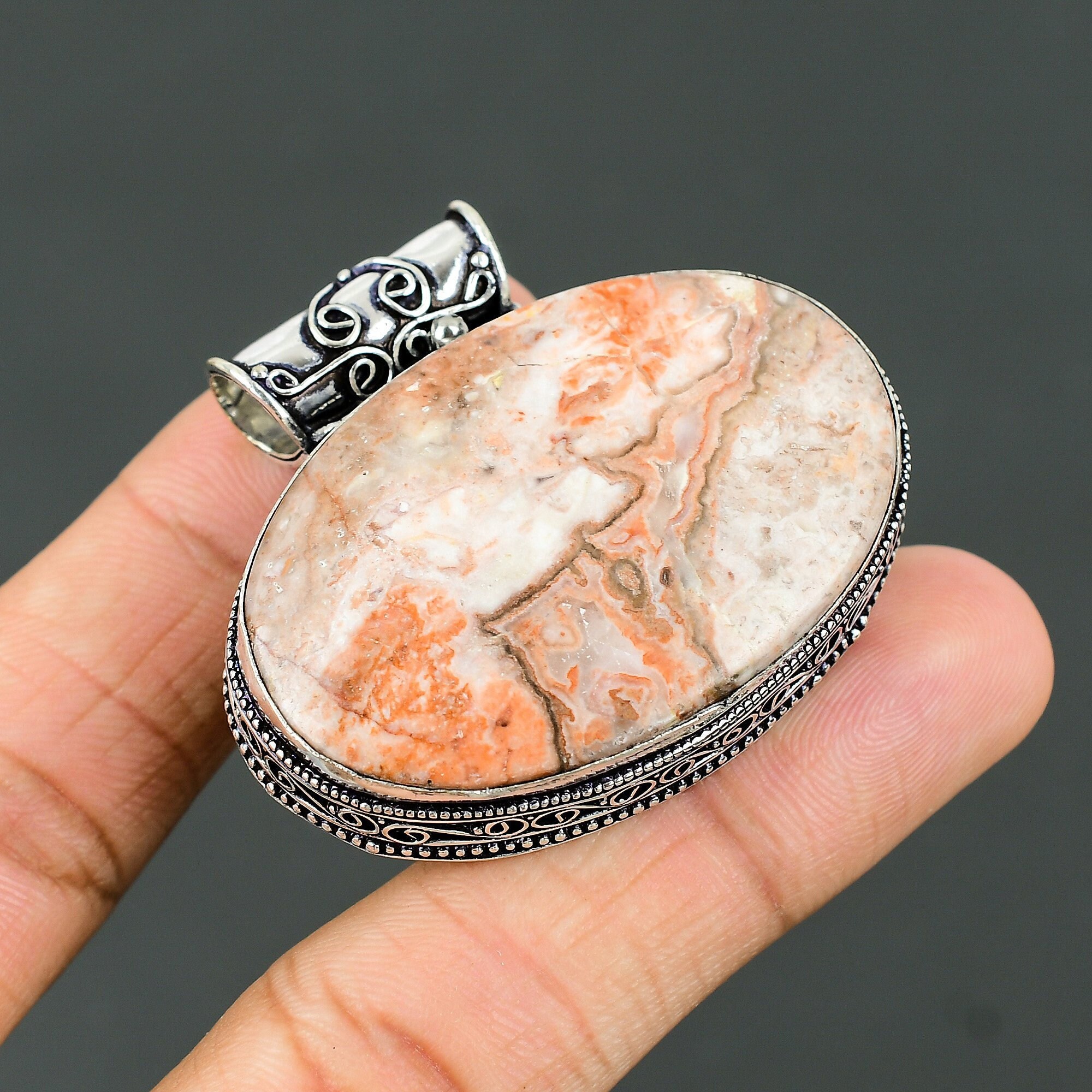 Handmade Crazy Lace Agate Pendant: 925 Sterling Silver Gemstone Jewelry