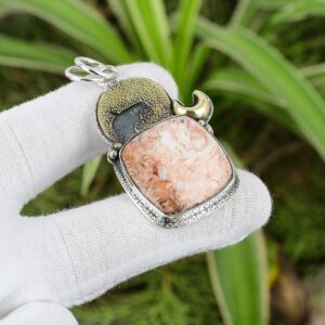 Handmade Crazy Lace Agate Pendant: 925 Sterling Silver, 18k Gold Plated