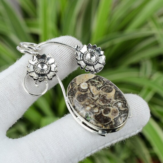Handmade Turritella Agate Pendant: 925 Sterling Silver Gemstone Jewelry