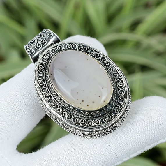 Oxidized Sterling Silver Montana Agate Pendant: Handmade Gemstone Jewelry