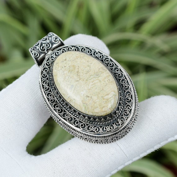 Palm Root Agate Pendant: Sterling Silver Boho Jewelry
