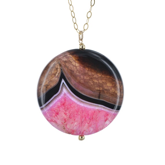 Pink Agate Gemstone Pendant Necklace, 14k Gold Filled, 18 Inch Pink Agate Gemstone Pendant Necklace, 14k Gold Filled, 18 Inch