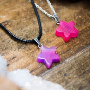 Pink Agate Star Pendant Necklace: Sterling Silver Chain