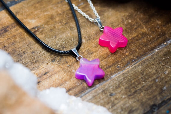 Pink Agate Star Pendant Necklace: Sterling Silver Chain