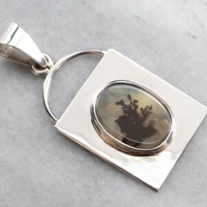 Sterling Silver Shazar Stone Agate Pendant, Unisex Cabochon