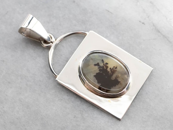Sterling Silver Shazar Stone Agate Pendant, Unisex Cabochon
