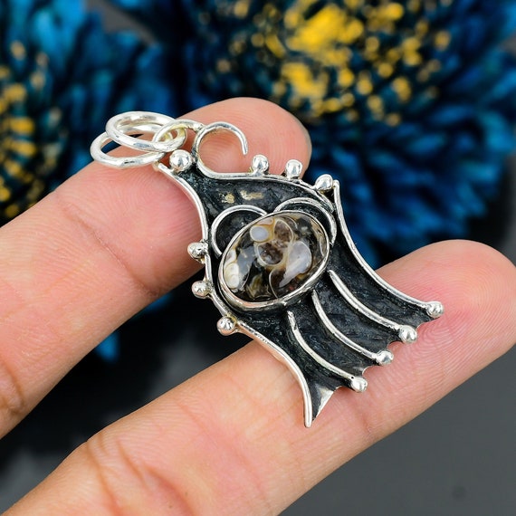 Turritella Agate Pendant: Handmade 925 Sterling Silver Gemstone Jewelry