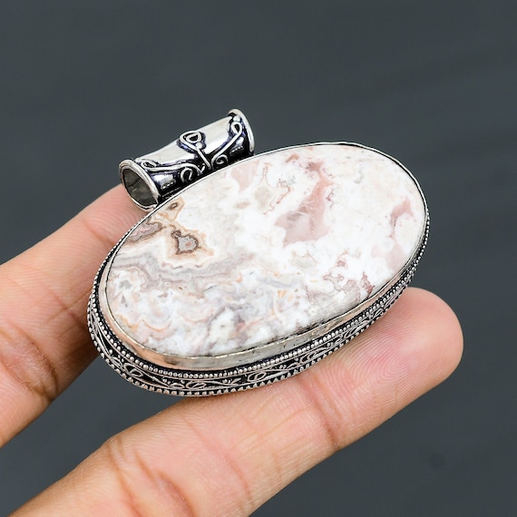 Vintage Crazy Lace Agate Pendant: 925 Sterling Silver Gemstone Jewelry