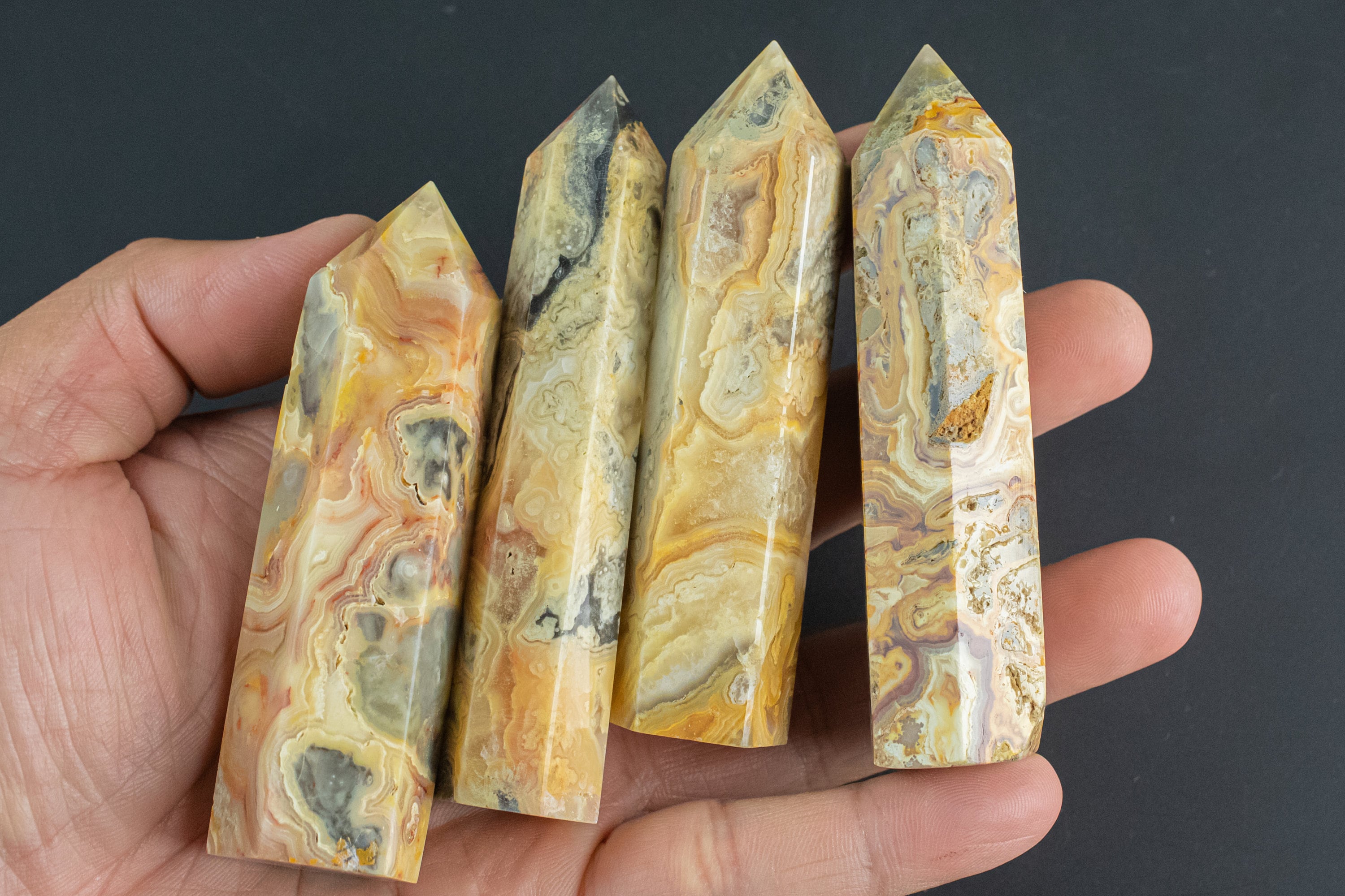 1 Pc Natural Mexican Crazy Laced Agate Obelisk Tower Point Wand Healing Crystal