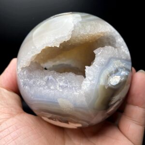 3.58" Crystal Agate Druzy Sphere/polished agate crystal ball/natural rough druzy white geode edge/chunky white quartz points/Christmas Gift
