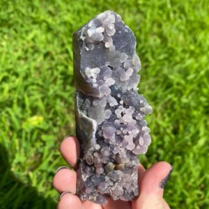 4.1" Sparkly Grape Agate Tower, Polished Druzy Point, Semi-polished Purple And Green Botryoidal Chalcedony With Druzy Quartz, Velvet #6