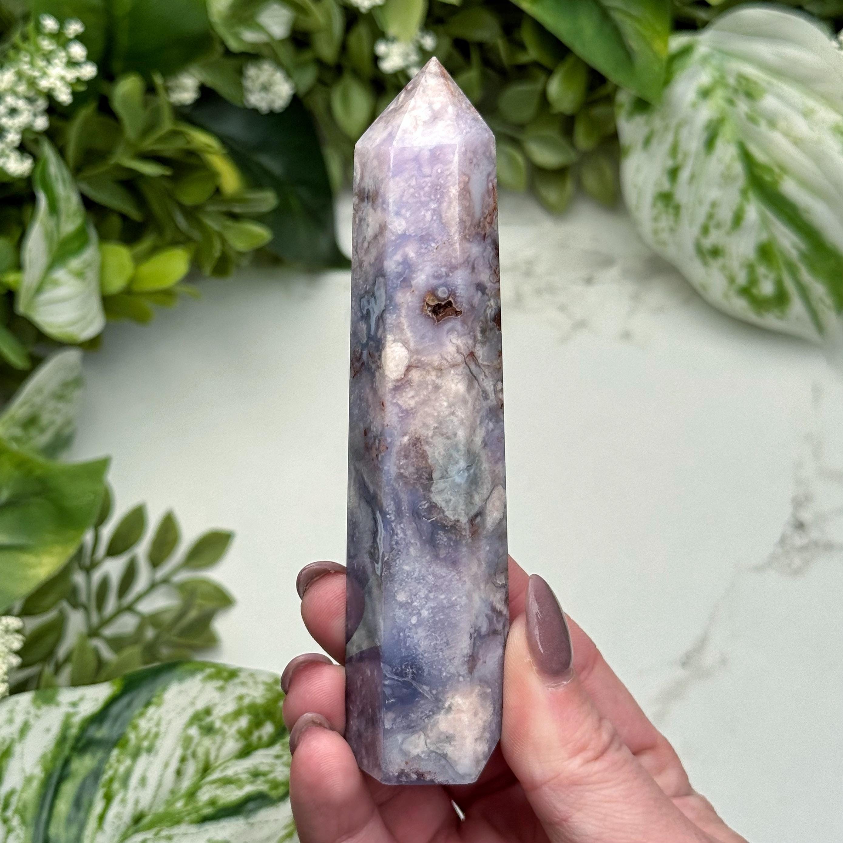 Blue Flower Agate Point | 103g | - #2 (polished Crystal Tower, All Chakras, Healing Stone, Growth)