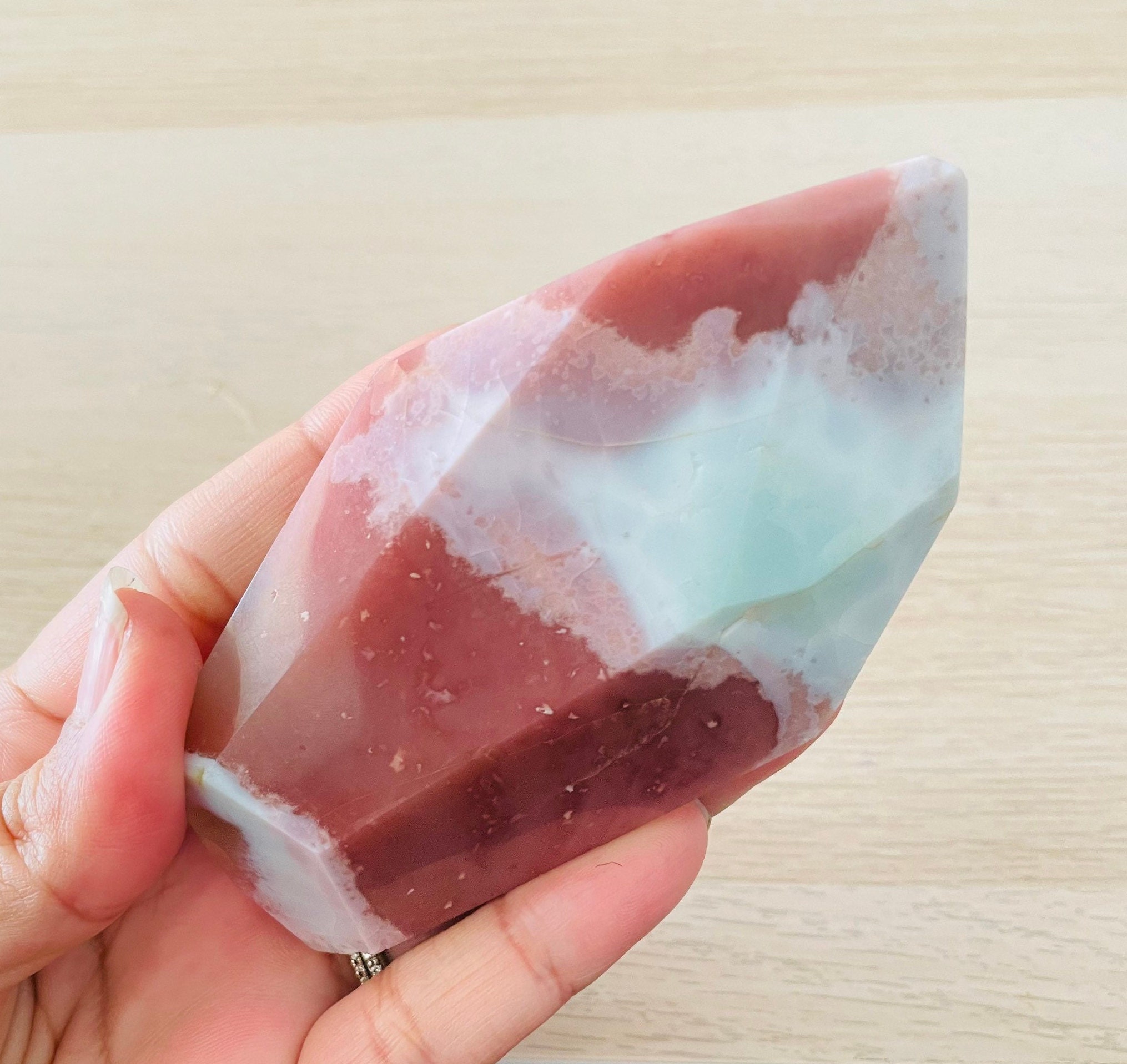 Cherry Blossom Flower Agate Point: Pink, Blue, Green Crystal (196g)